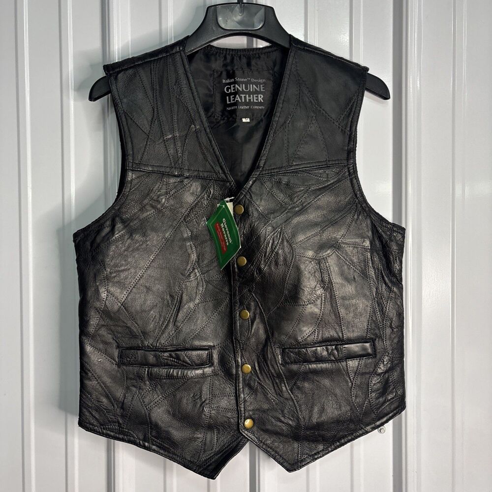 Black Leather Men’s Biker Vest Size Medium NWT